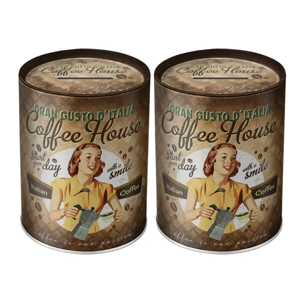 2x Nostalgic Art 10x12cm Money Metal Box Coffee House Fund Storage Home Decor - Home & Garden