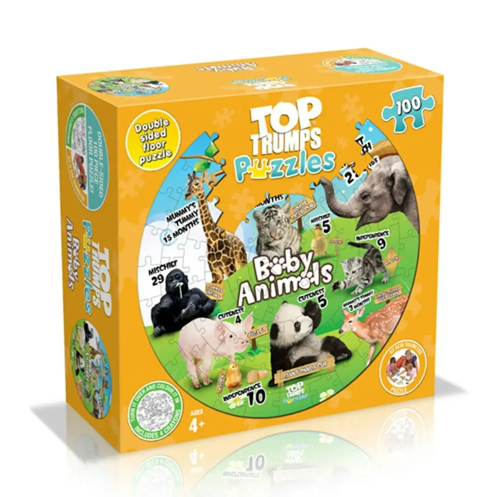 100pc Top Trumps Round Baby Animals Double Sided Puzzles w/ Crayons Kids Toys - Toys & Games