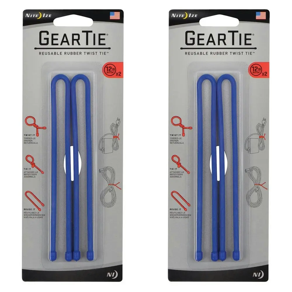 4pc Nite Ize Gear Tie 12in Reusable Rubber Twist Wire Cord Cable Organiser Blue - Sports & Outdoor