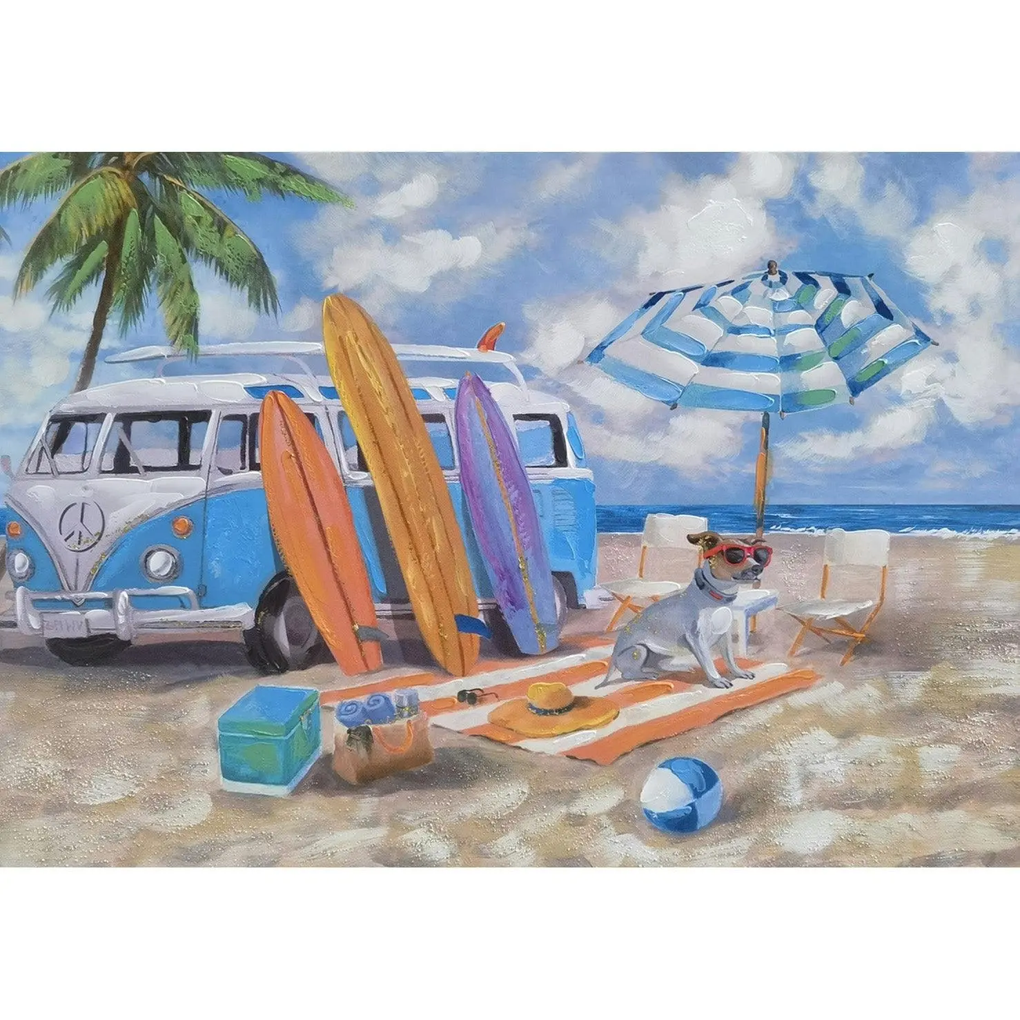 Blue Kombi Van Hand Painting Picture - Home & Garden