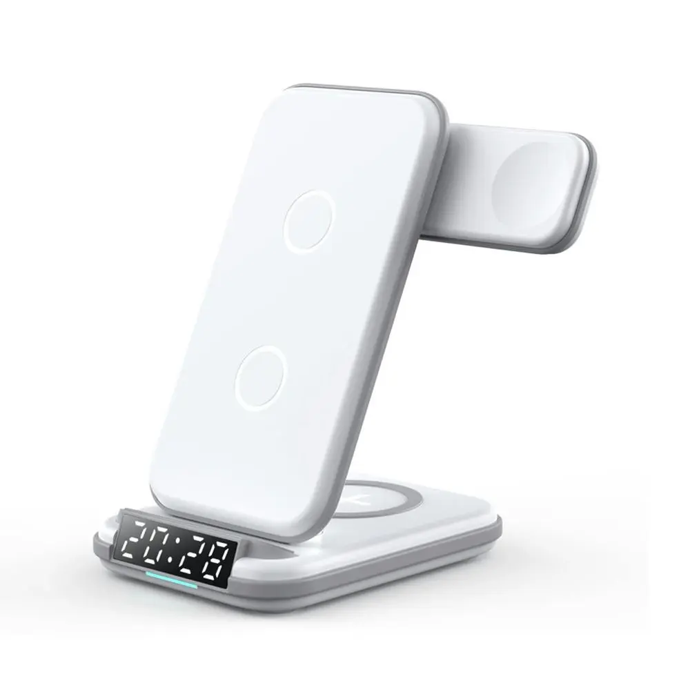 4 In 1 Wireless Charging Desktop With Clock For iPhone AirPods iWatch - Electronics