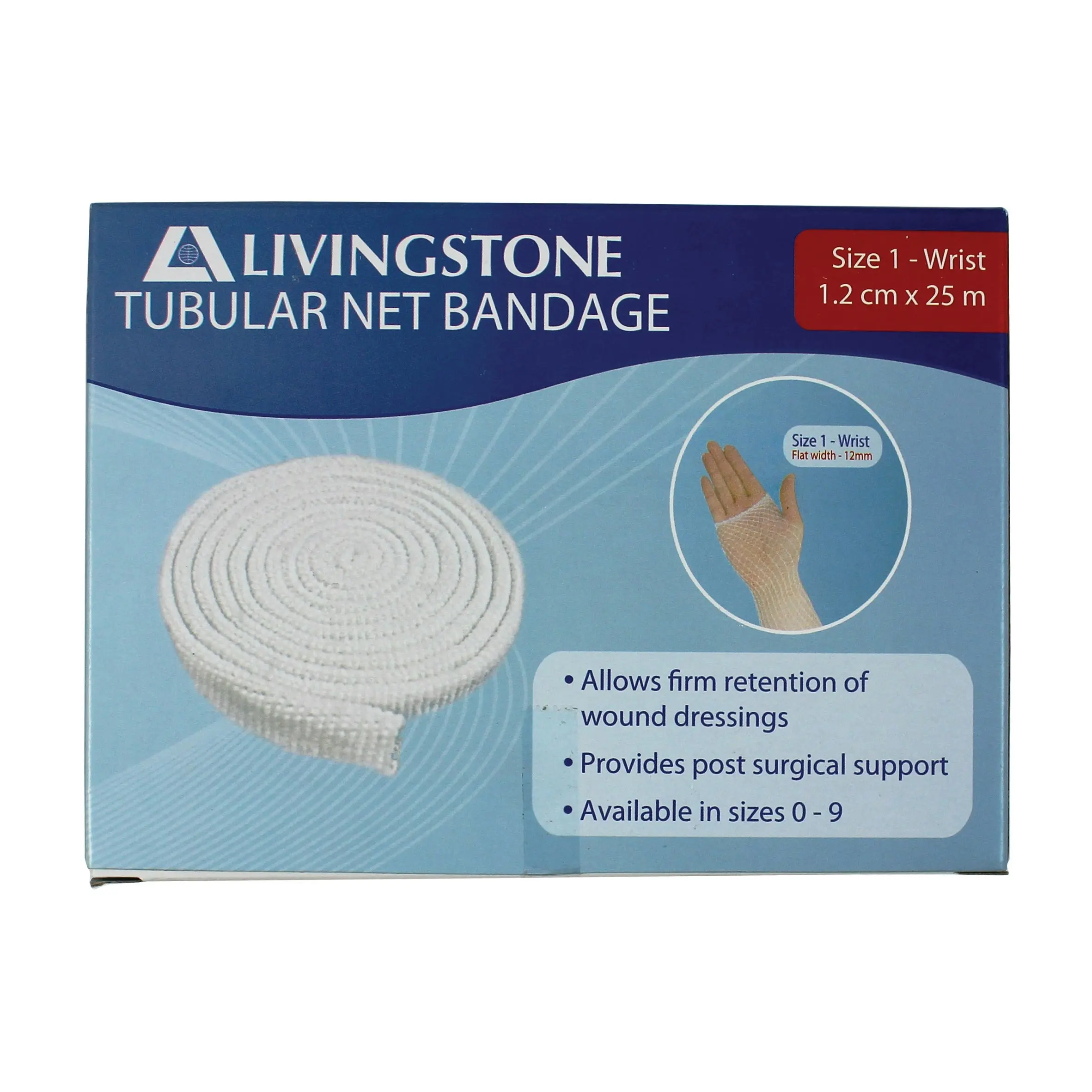 Livingstone Tubular Net Bandage Size B No. 1 Wrist Flat Width 12mm 7.5m (unstretched) 25m (stretched) - Health