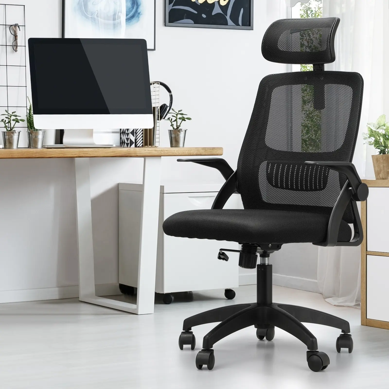 Oikiture Mesh Office Chair Executive Fabric Gaming Seat Racing Computer Black1 - Furniture