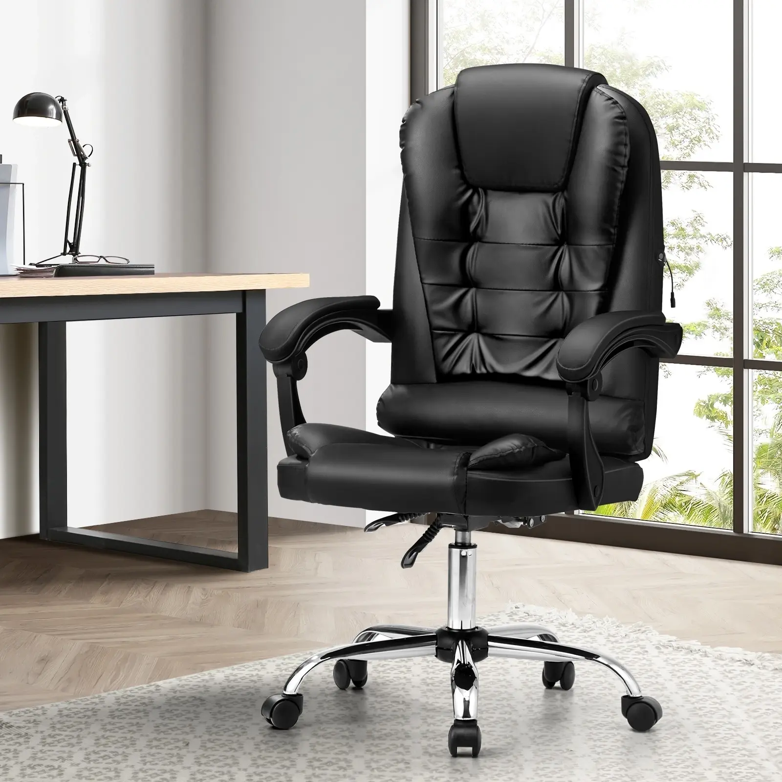 Oikiture Massage Office Chair Executive Gaming Racing Chairs PU Leather Black - Furniture
