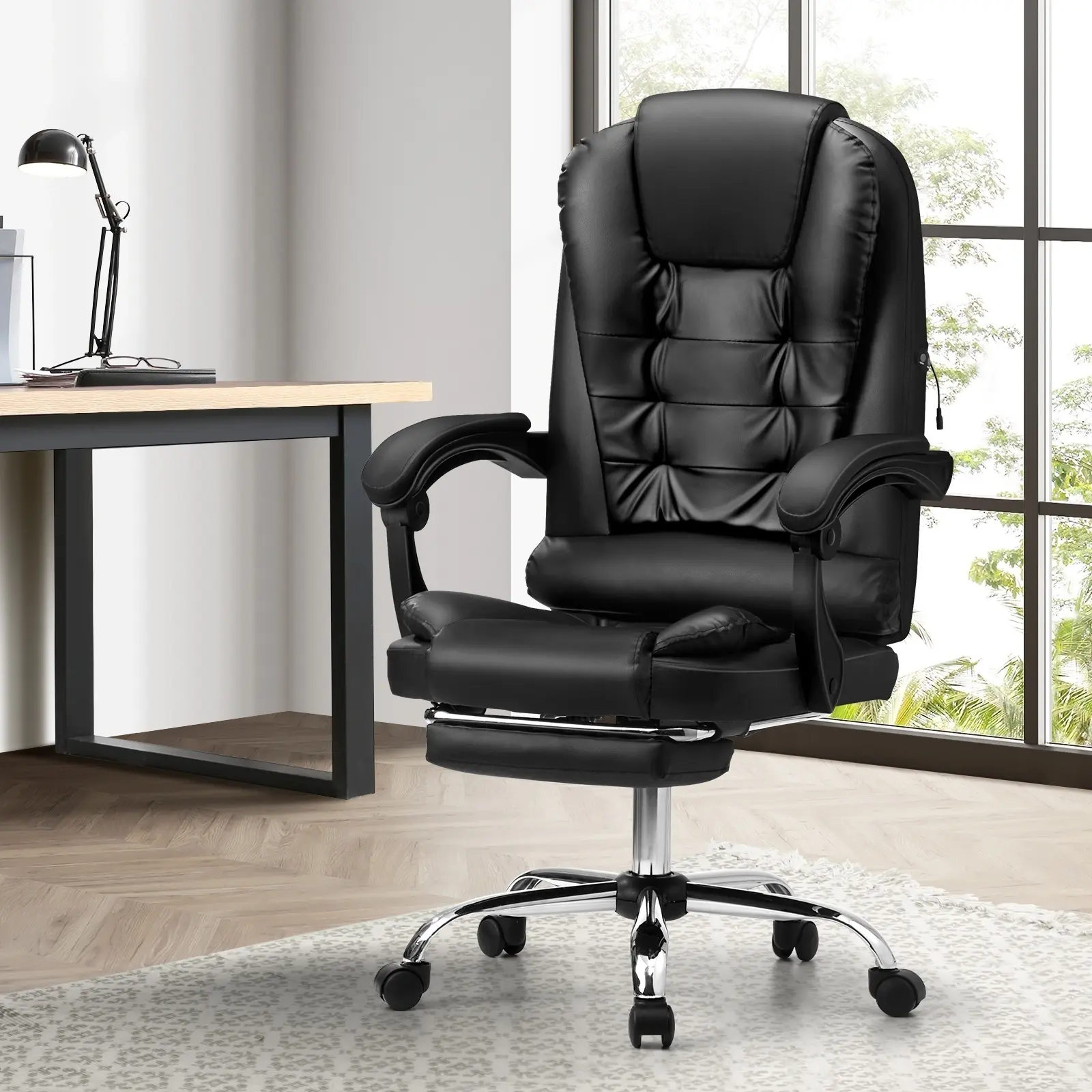 Oikiture Massage Office Chair Executive Gaming Racing Chairs PU w/Footrest Black - Save up to 70% Off Office Furniture Specials