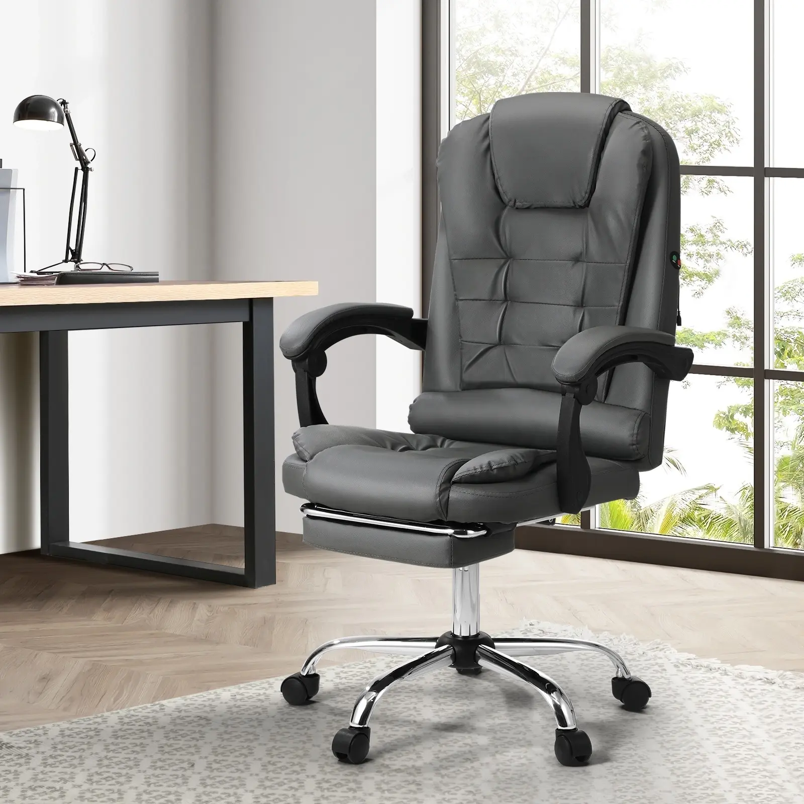 Oikiture Massage Office Chair Executive Gaming Racing Chairs PU w/ Footrest Grey - Furniture