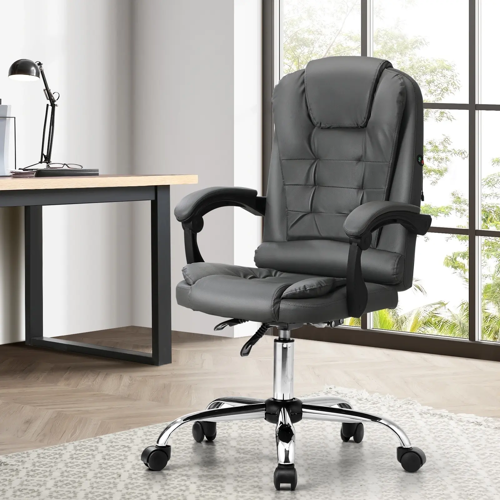 Oikiture Massage Office Chair Executive Gaming Racing Chairs PU Leather Grey - Furniture