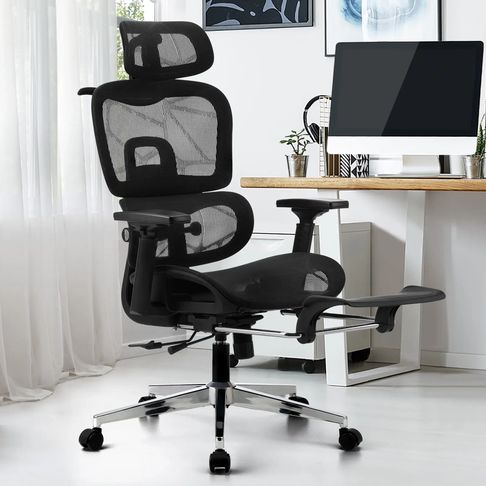 Oikiture Ergonomic Office Chair Mesh Executive Seat Computer Chairs Black - Furniture