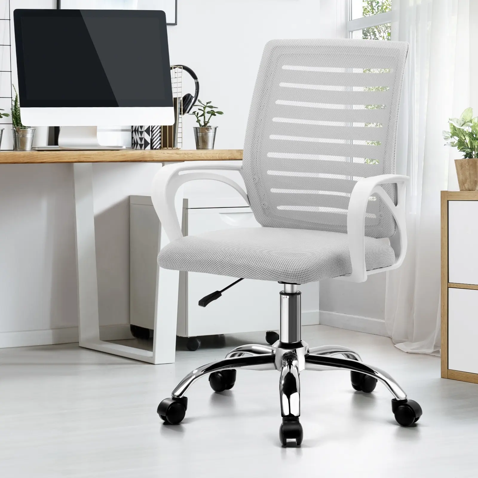 Oikiture Mesh Office Chair Executive Computer Seat Gaming Racing Work White - Furniture