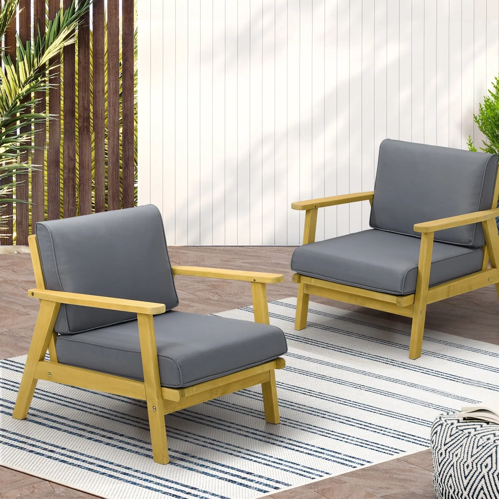 Livsip 2PCS Outdoor Armchair Furniture Lounge Wooden Chair Patio Garden Sofa Set - Up to 65% off Outdoor Furniture