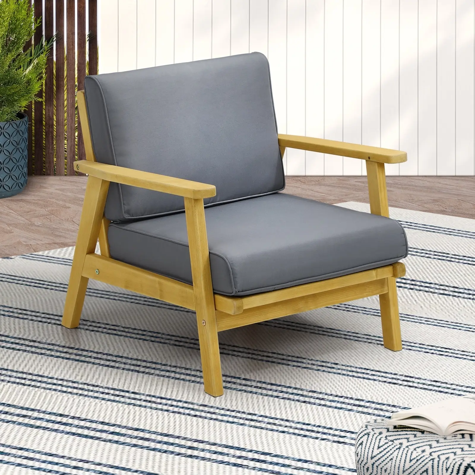 Livsip Outdoor Armchair Furniture Lounge Wooden Chair Patio Garden Sofa Set - Up to 65% off Outdoor Furniture