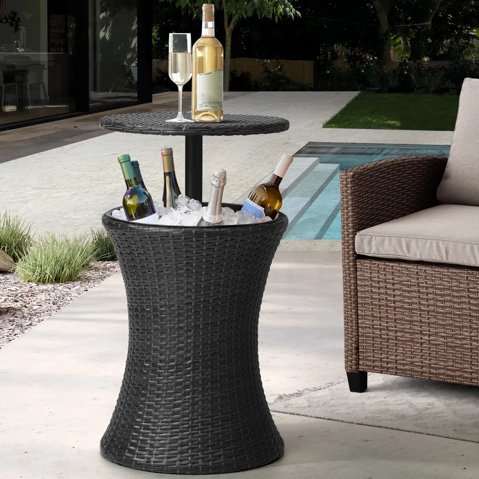 Livsip Rattan Cooler Ice Bucket Table Bar Outdoor Patio Pool Storage Party Black - Furniture