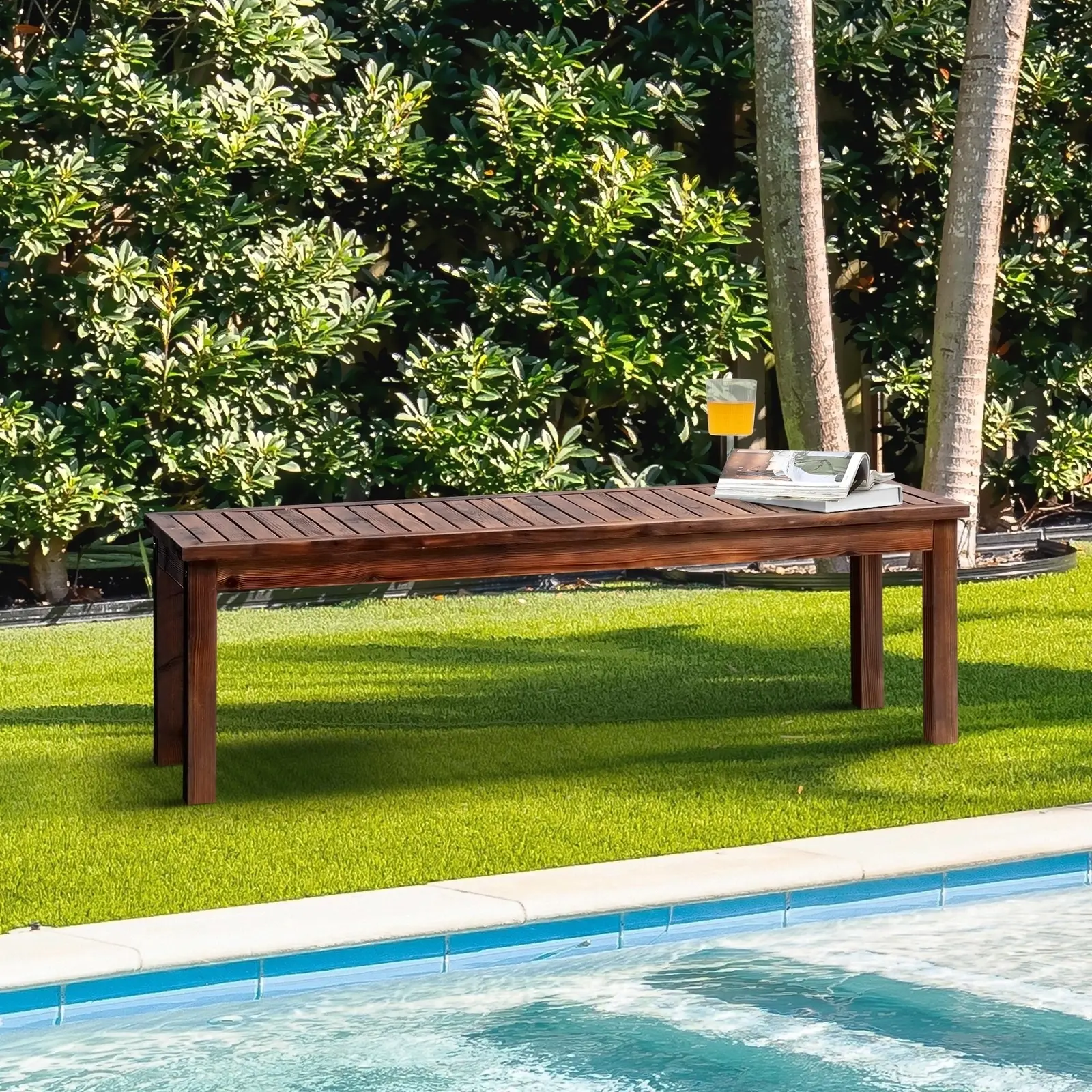 Livsip Wood Patio Dining Chair 120cm Garden Bench Outdoor Slatted Seat Furniture - Up to 65% off Outdoor Furniture