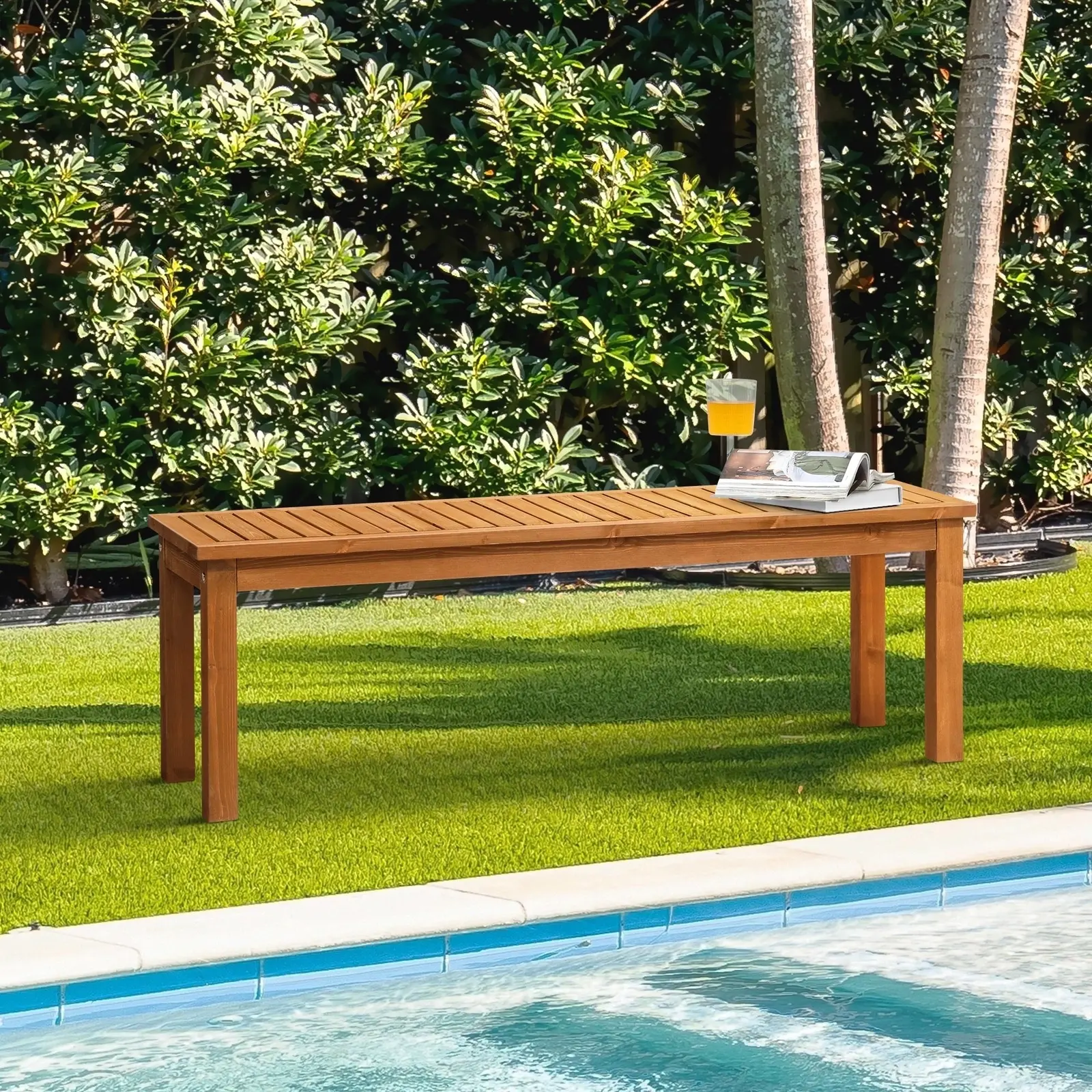Livsip 2 Seater Garden Bench 120cm Outdoor Slatted Seat Wood Patio Dining Chair - Furniture