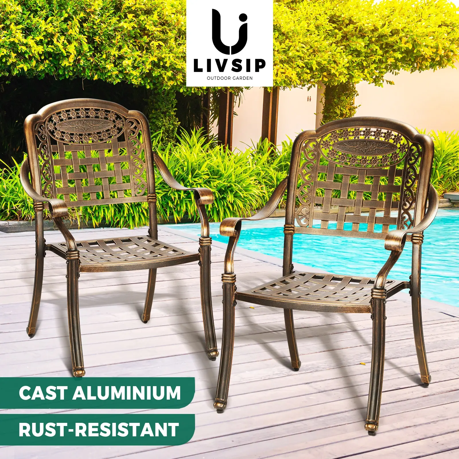 Livsip Outdoor Furniture Dining Chairs Cast Aluminium Garden Patio Chairs x2 - Up to 65% off Outdoor Furniture