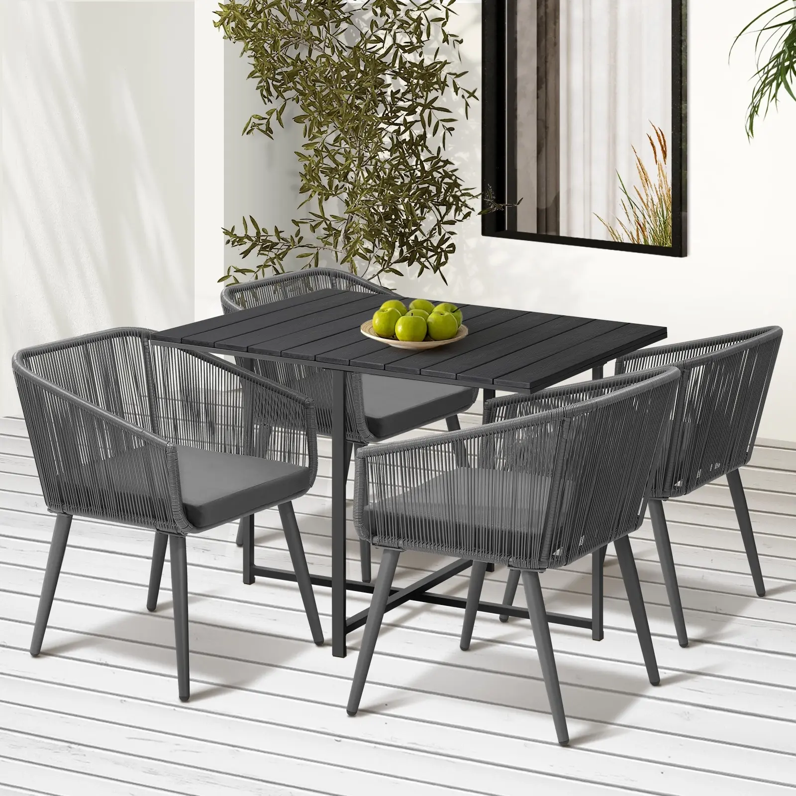 Livsip 5PCS Outdoor Dining Set Furniture Black Table Lounge Chairs Patio Setting