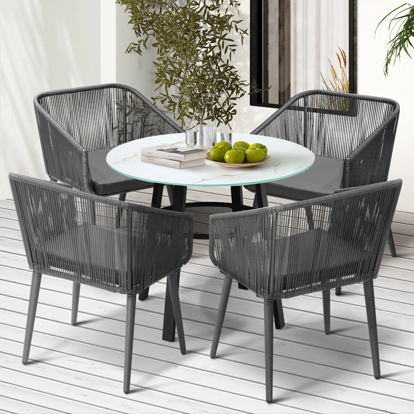 Livsip 5PCS Outdoor Dining Setting Marble-style Table Patio Furniture Bistro Set