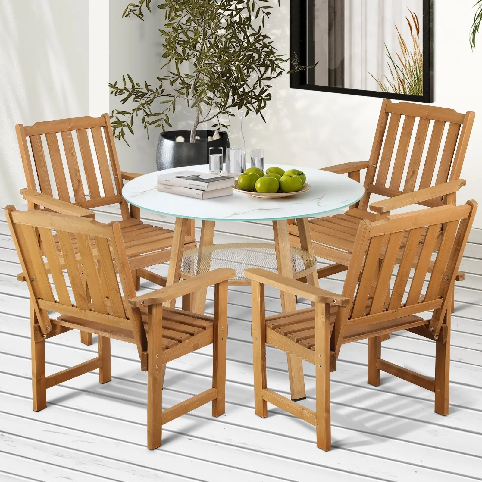 Livsip 5PC Outdoor Furniture Dining Setting Patio Set Solid Wood Chair and Table