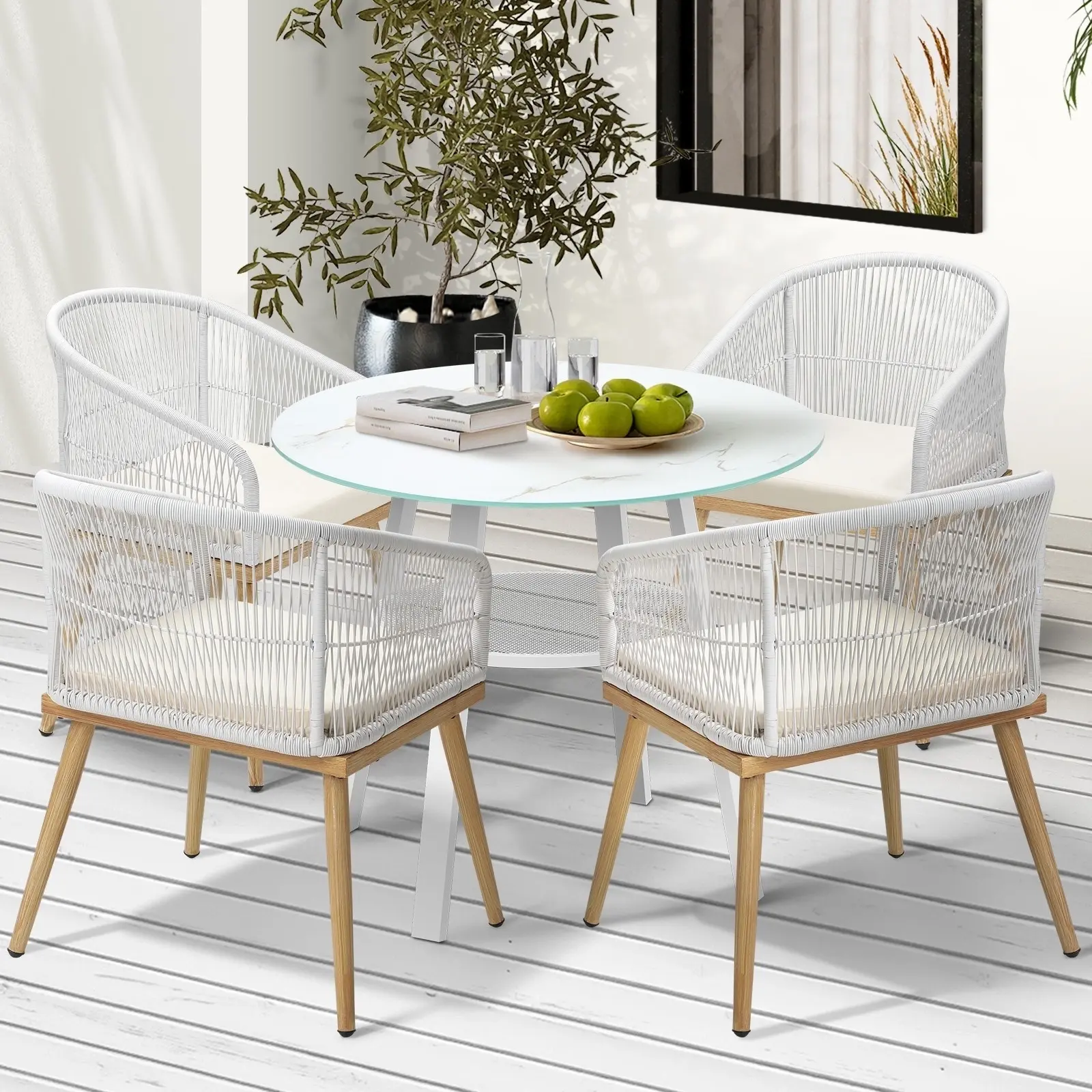 Livsip 5PCS Outdoor Dining Setting Table w/ Storage Shelf Patio Furniture Set