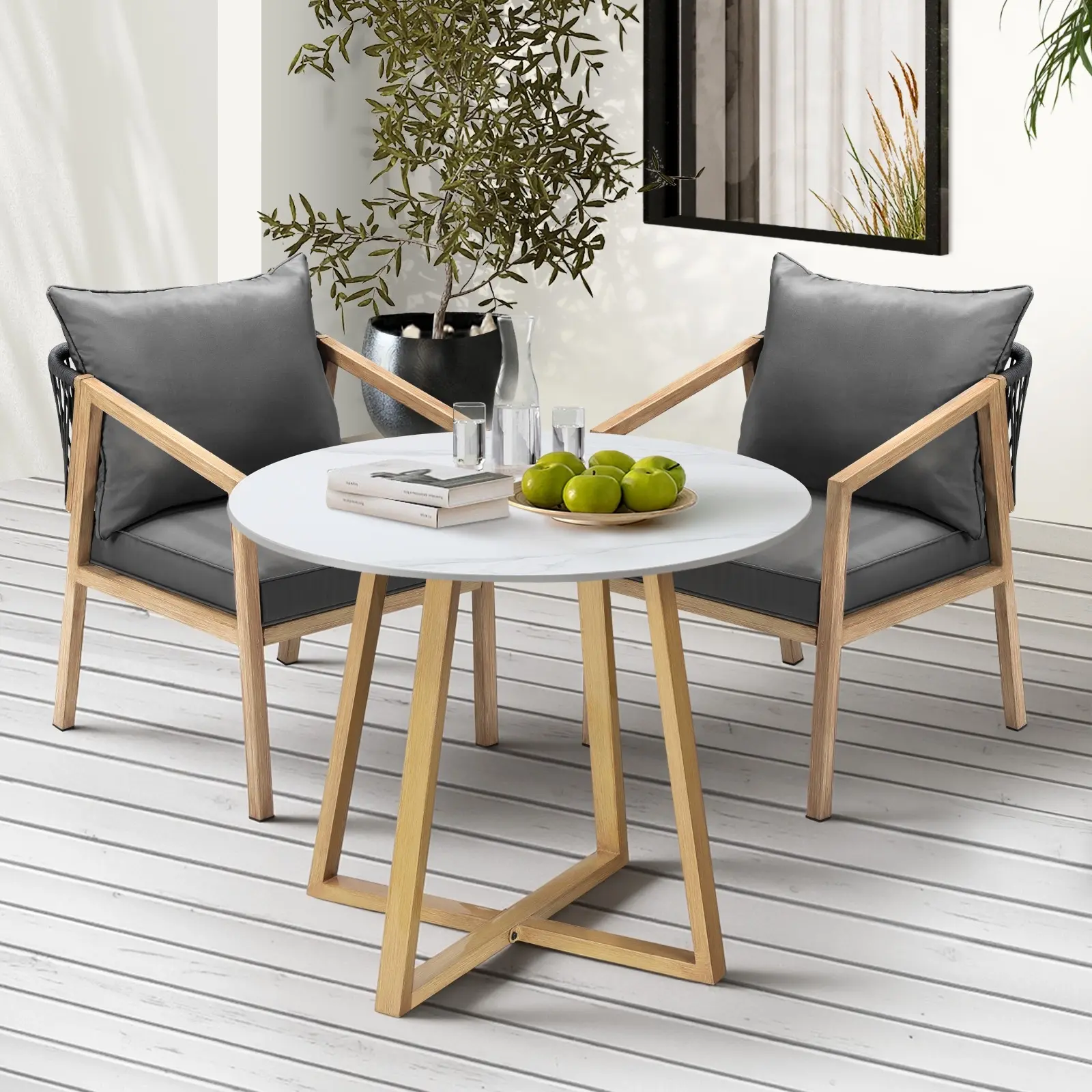 Livsip 3PCS Outdoor Dining Setting 90cm Table Lounge Chairs Patio Furniture Set