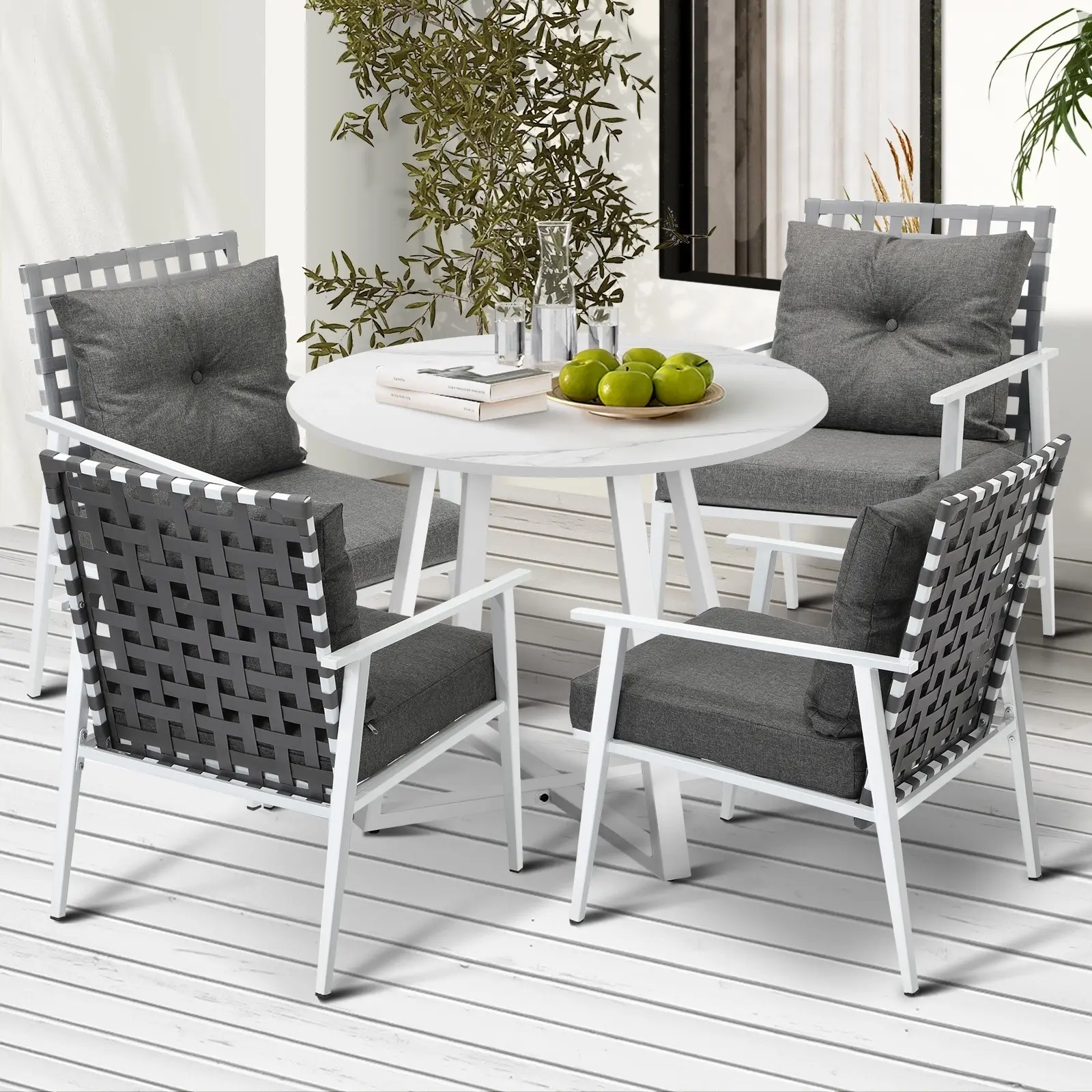 Livsip Outdoor Dining Set Patio Furniture Setting 5PCS Round Table Rattan Chair