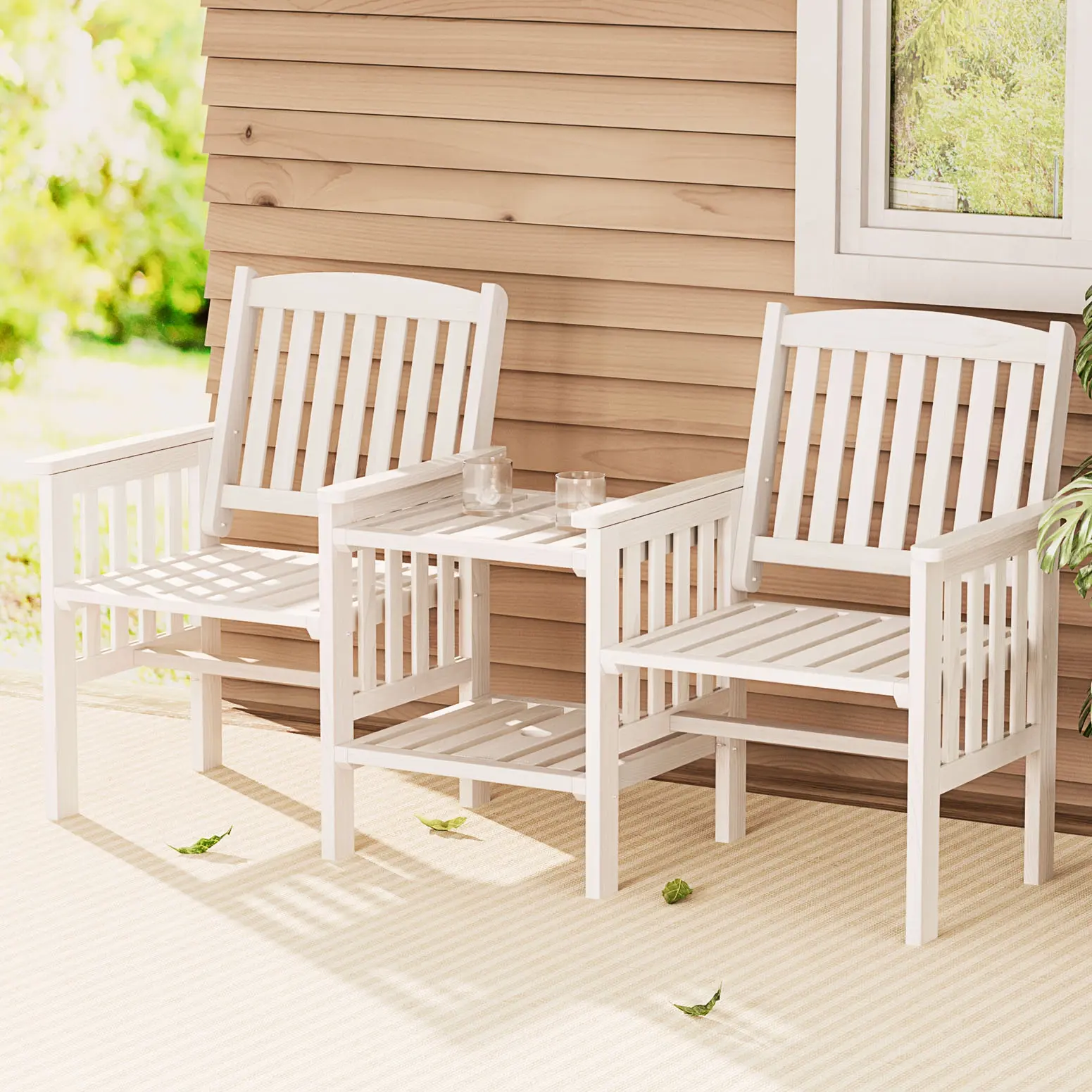 Gardeon Outdoor Garden Bench Loveseat Wooden Table Chairs Patio Furniture White - Up to 65% off Outdoor Furniture