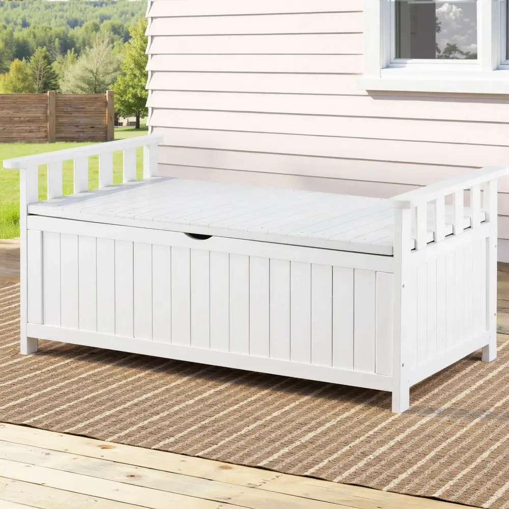 Gardeon Outdoor Storage Bench Box Wooden Garden Toy Tool Patio Furniture White - Outdoor Storage Boxes - Up to 60% off