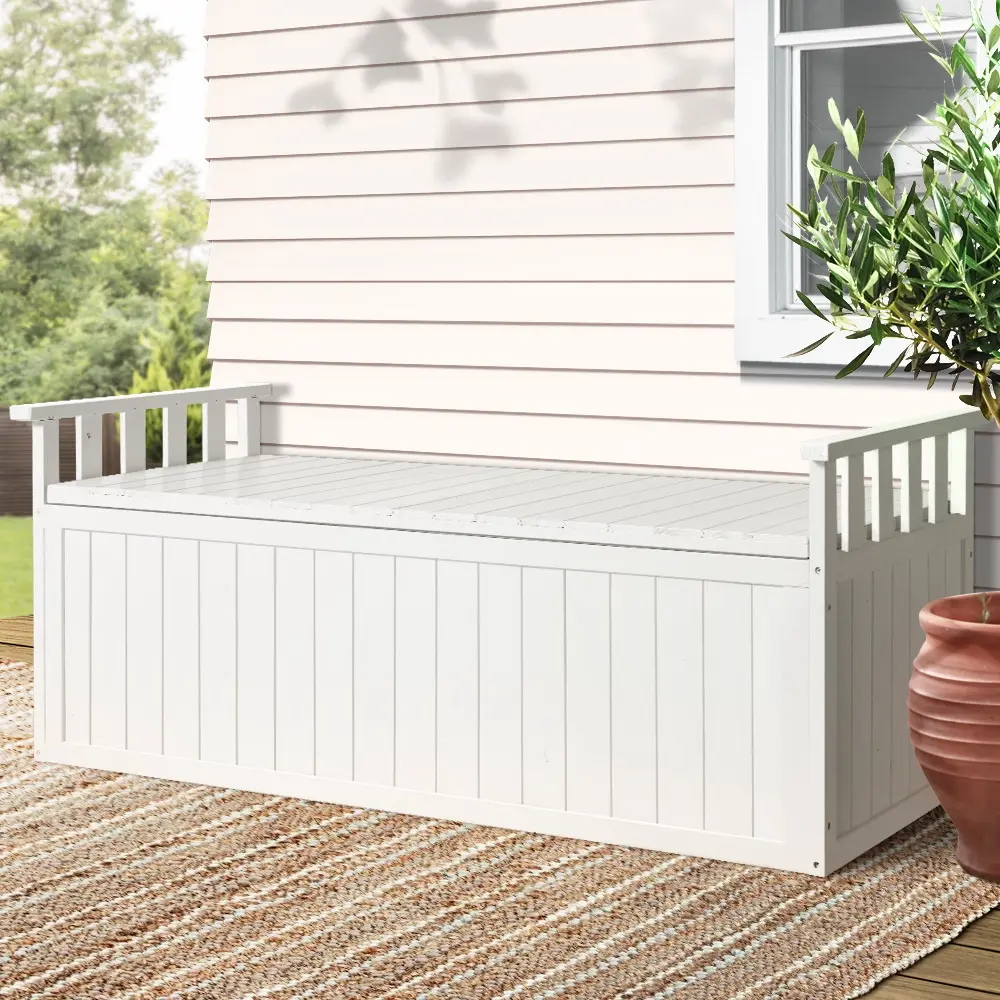 Gardeon Outdoor Storage Bench Box 129cm Wooden Garden Toy Chest Sheds Patio Furniture XL White - Outdoor Storage Boxes - Up to 60% off