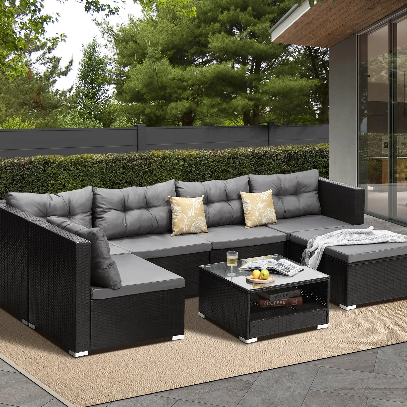 Livsip Outdoor Lounge Setting 7pc Wicker Sofa Set Furniture Rattan Patio Garden - Up to 65% off Outdoor Furniture