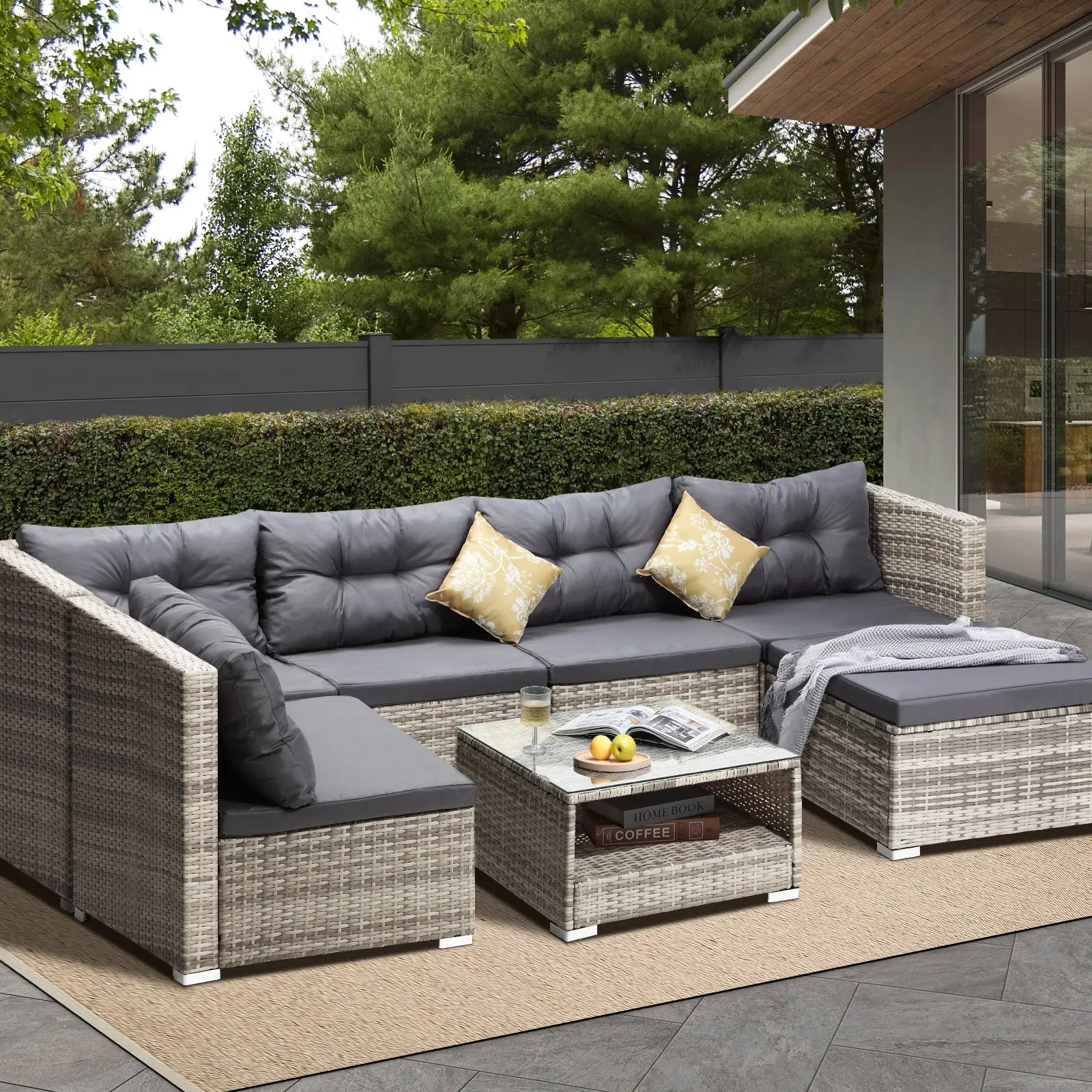 Livsip 6 Seater Outdoor Lounge Furniture Wicker Set Sofa Rattan Table Setting - Up to 65% off Outdoor Furniture