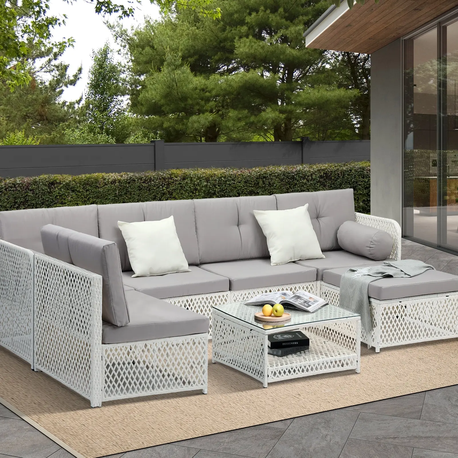 Livsip Outdoor Furniture Sofa Set 7-Piece Wicker Lounge Setting Table Chairs