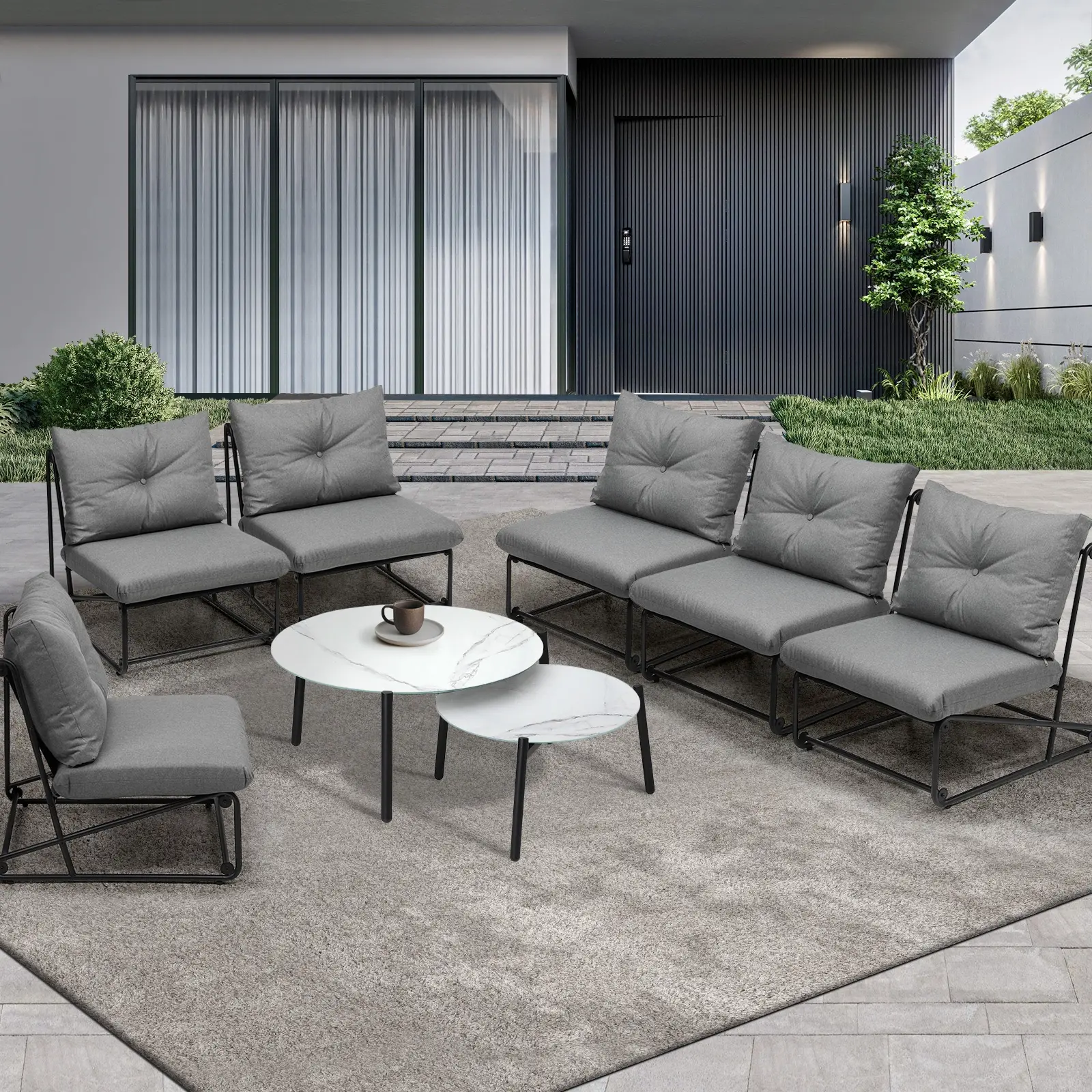 Livsip Outdoor Furniture Sofa Set 8 Piece Patio Lounge Setting Table Chairs Grey