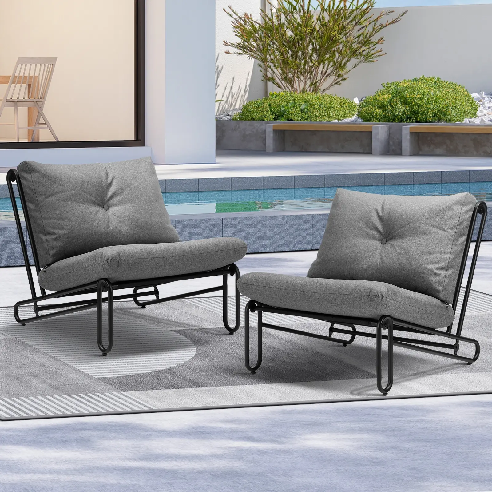 Livsip 2PCS Outdoor Lounge Chairs Patio Furniture Garden Sofa with Cushions Grey
