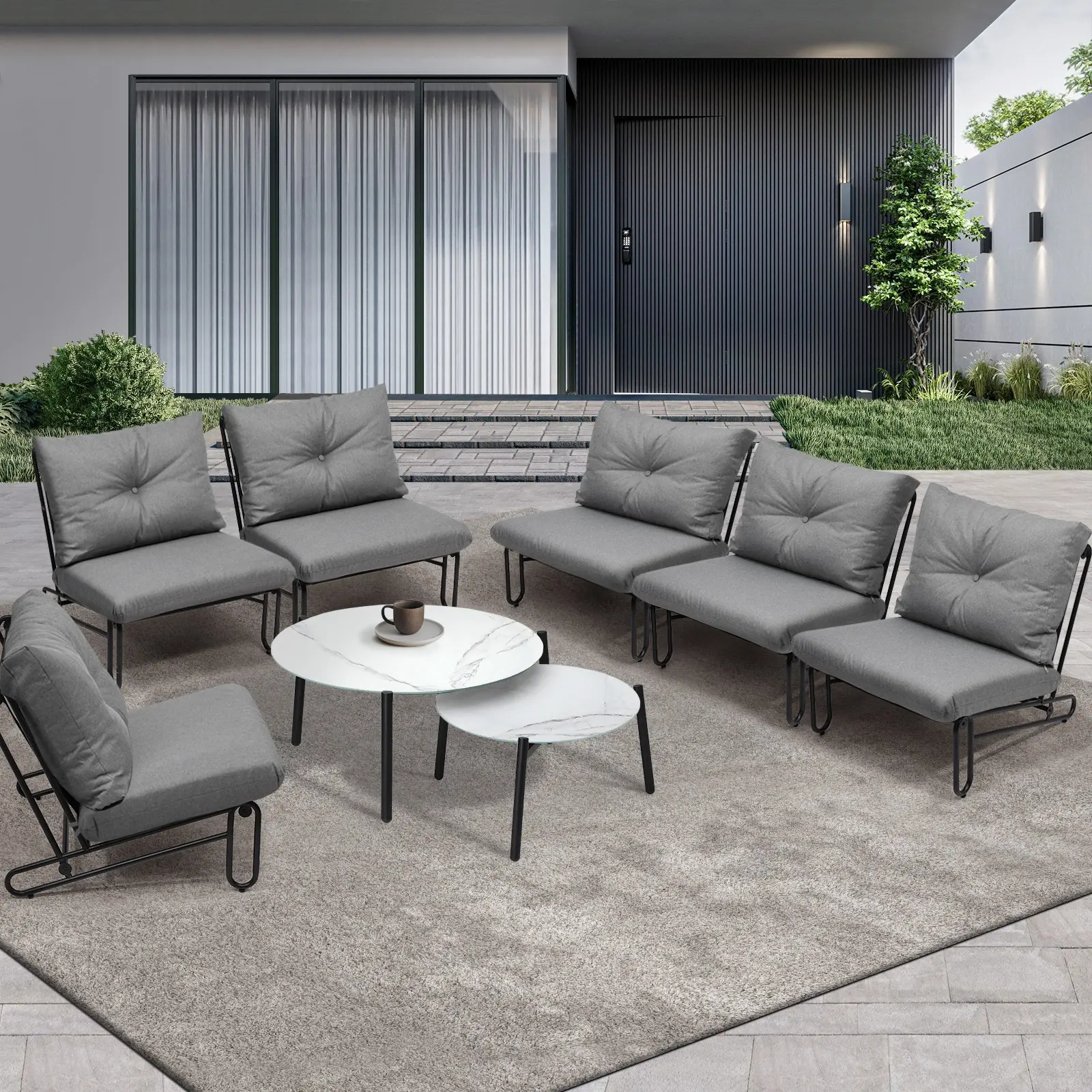 Livsip Outdoor Sofa Set 8 Piece Garden Patio Lounge Setting Table Chairs Grey - Furniture