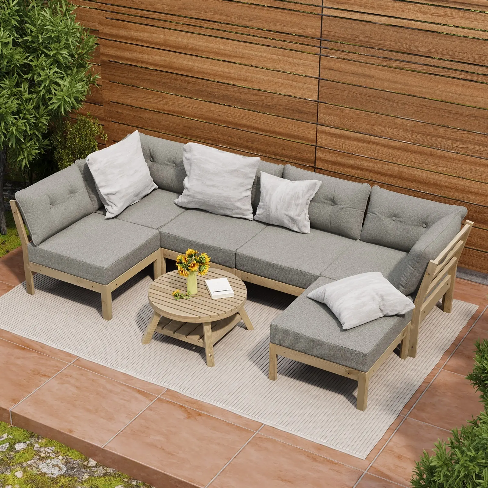 Livsip 7 Piece Outdoor Sofa Set 5-Seater Lounge Setting Garden Table Chairs
