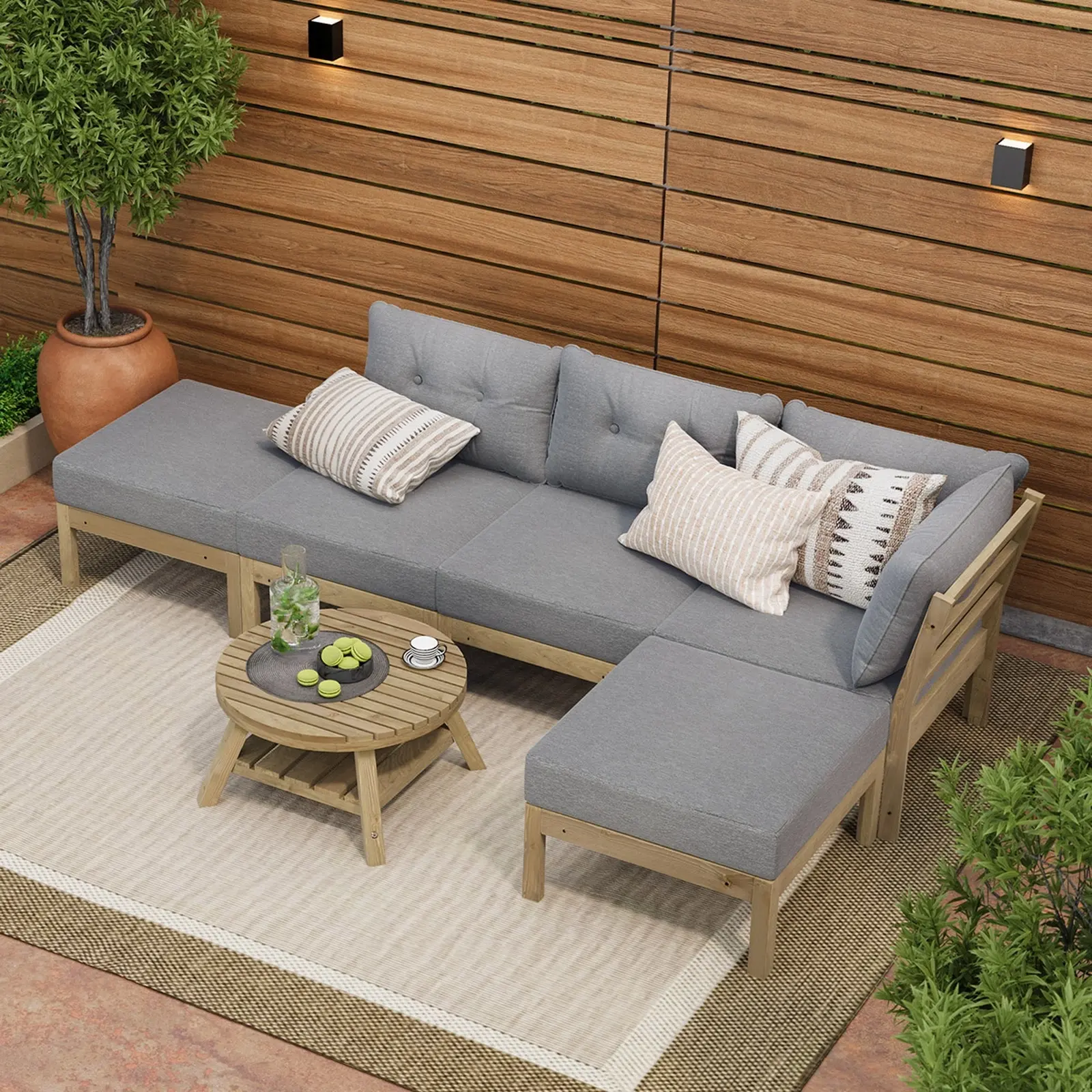 Livsip Outdoor Lounge Sofa Set 6 Piece Garden Furniture Dining Table Chairs Grey - Up to 65% off Outdoor Furniture