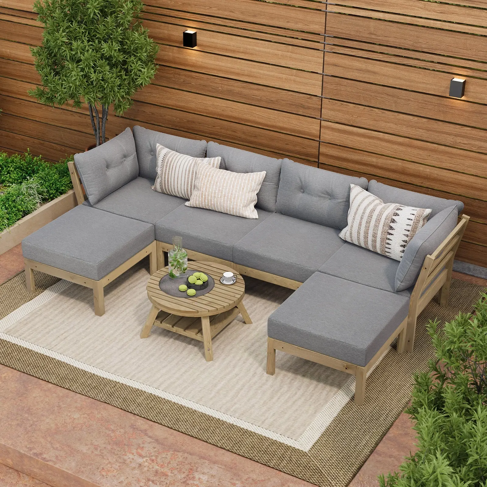 Livsip 7 Piece Outdoor Lounge Sofa Set Garden Furniture Dining Table Chairs Grey