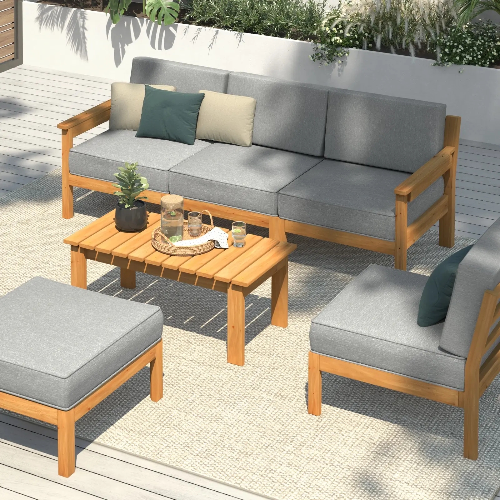 Livsip Outdoor Sofa Setting Garden Lounge Patio Furniture Dining Set 6 Piece - Up to 65% off Outdoor Furniture