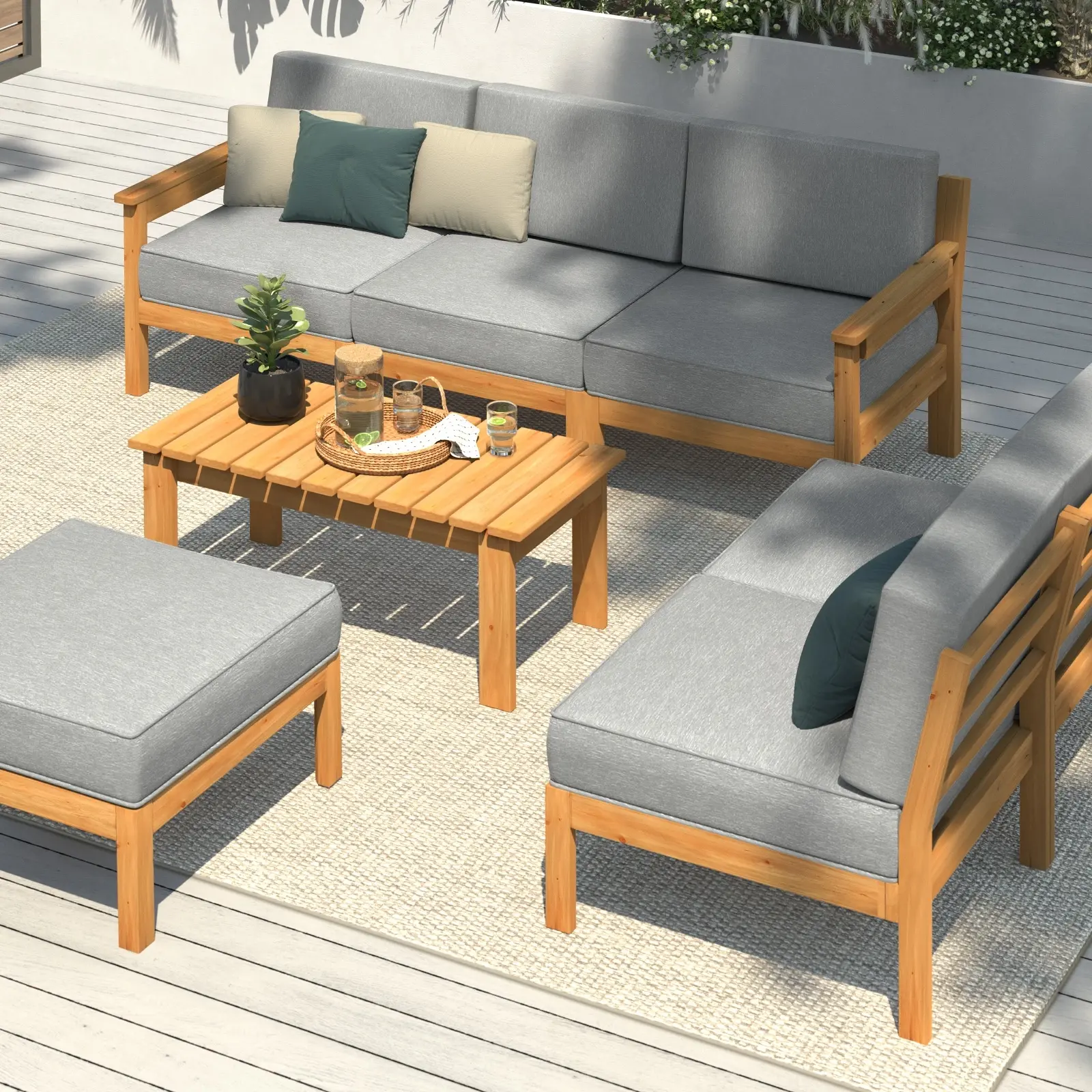 Livsip Outdoor Furniture Garden Wooden Sofa Set Patio Furniture Setting 7-Piece