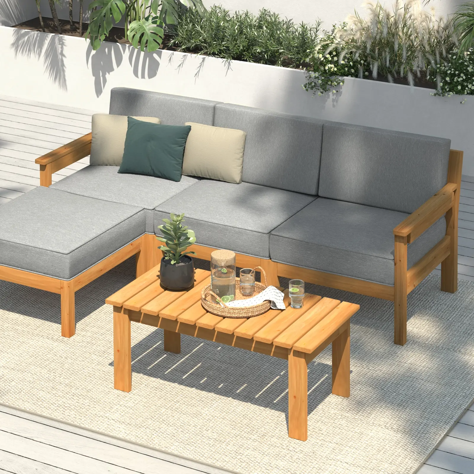 Livsip Outdoor Sofa Set Patio Furniture Wooden Table Chairs Garden Lounge 5Piece - Up to 65% off Outdoor Furniture