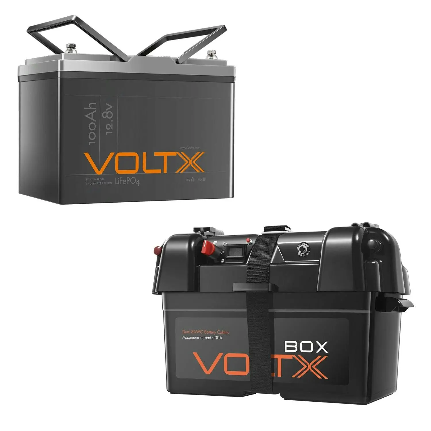 BUNDLE DEAL - VoltX 12V 100Ah LiFePO4 Battery + 12V Battery Box