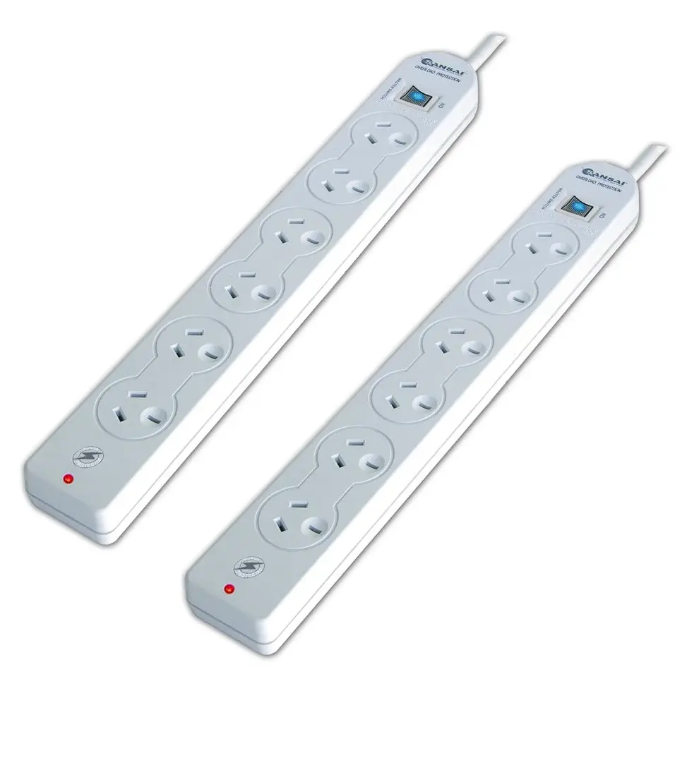 2PK Sansai 6 Way Power Board Overload/Surge Protection/1m Cord/Master Switch - Electronics