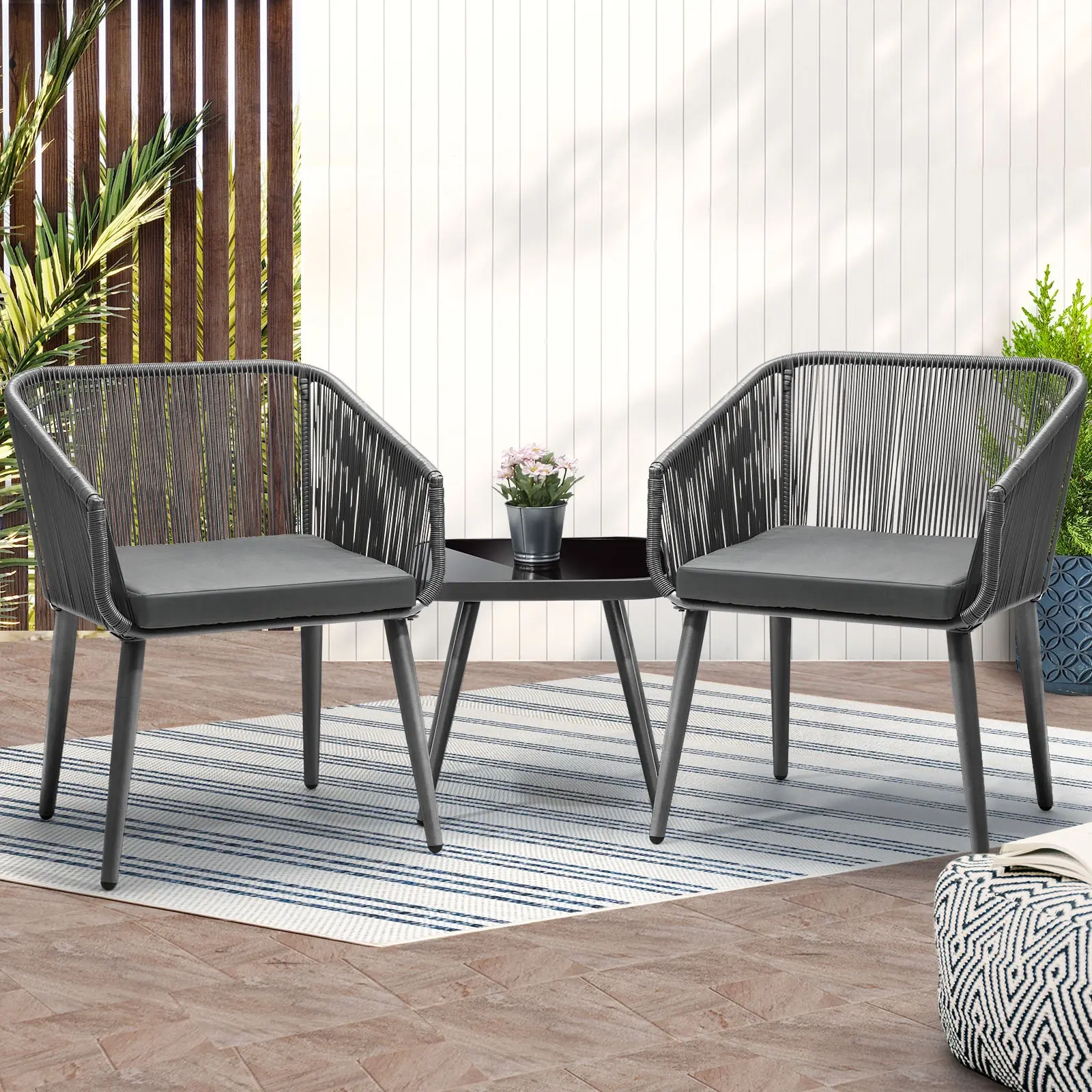 Livsip Outdoor Furniture 3 Piece Lounge Setting Chairs Side Table Bistro Set Patio