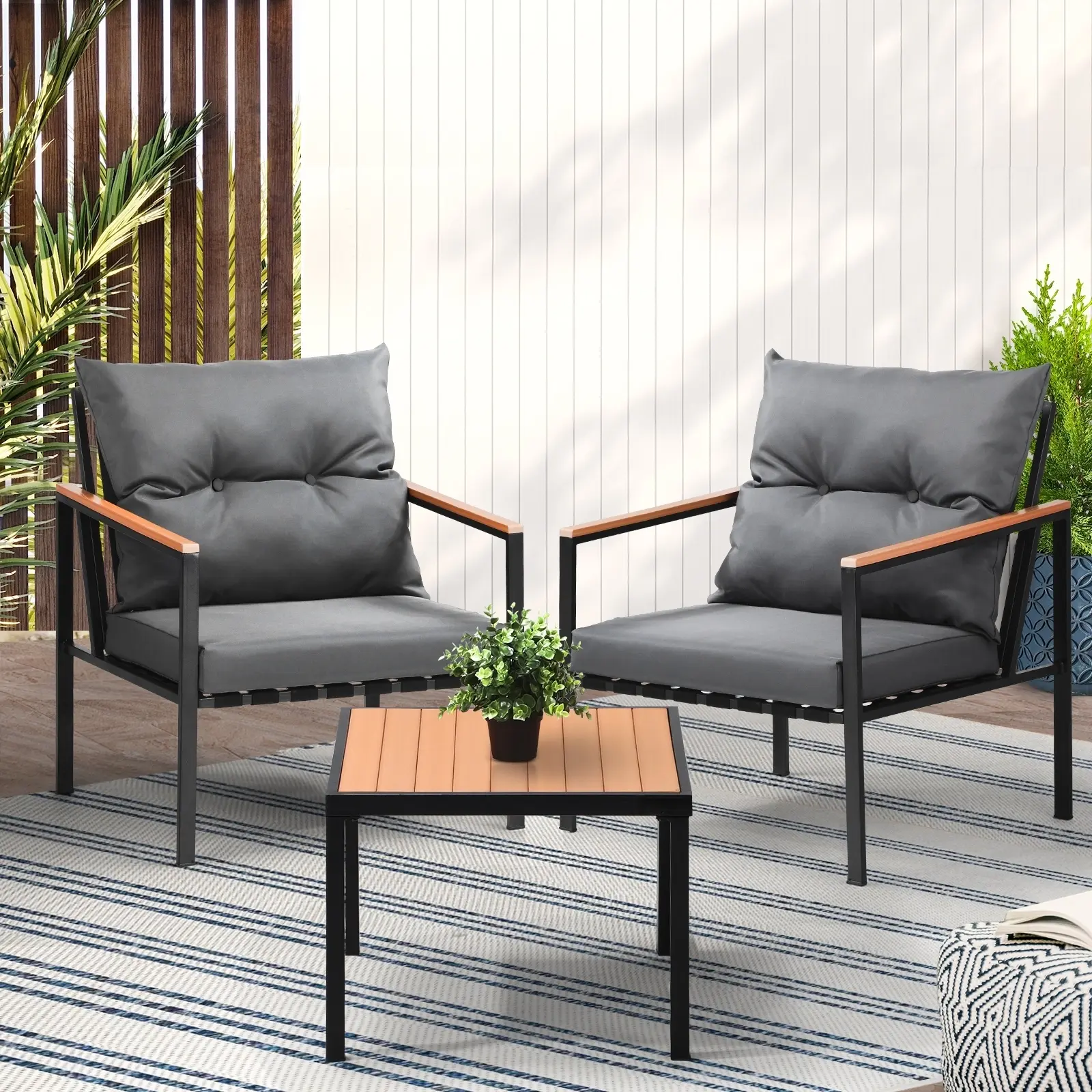 Livsip 3PCS Outdoor Furniture Lounge Setting Sofa Chairs Patio Dining Bistro Set - Up to 65% off Outdoor Furniture