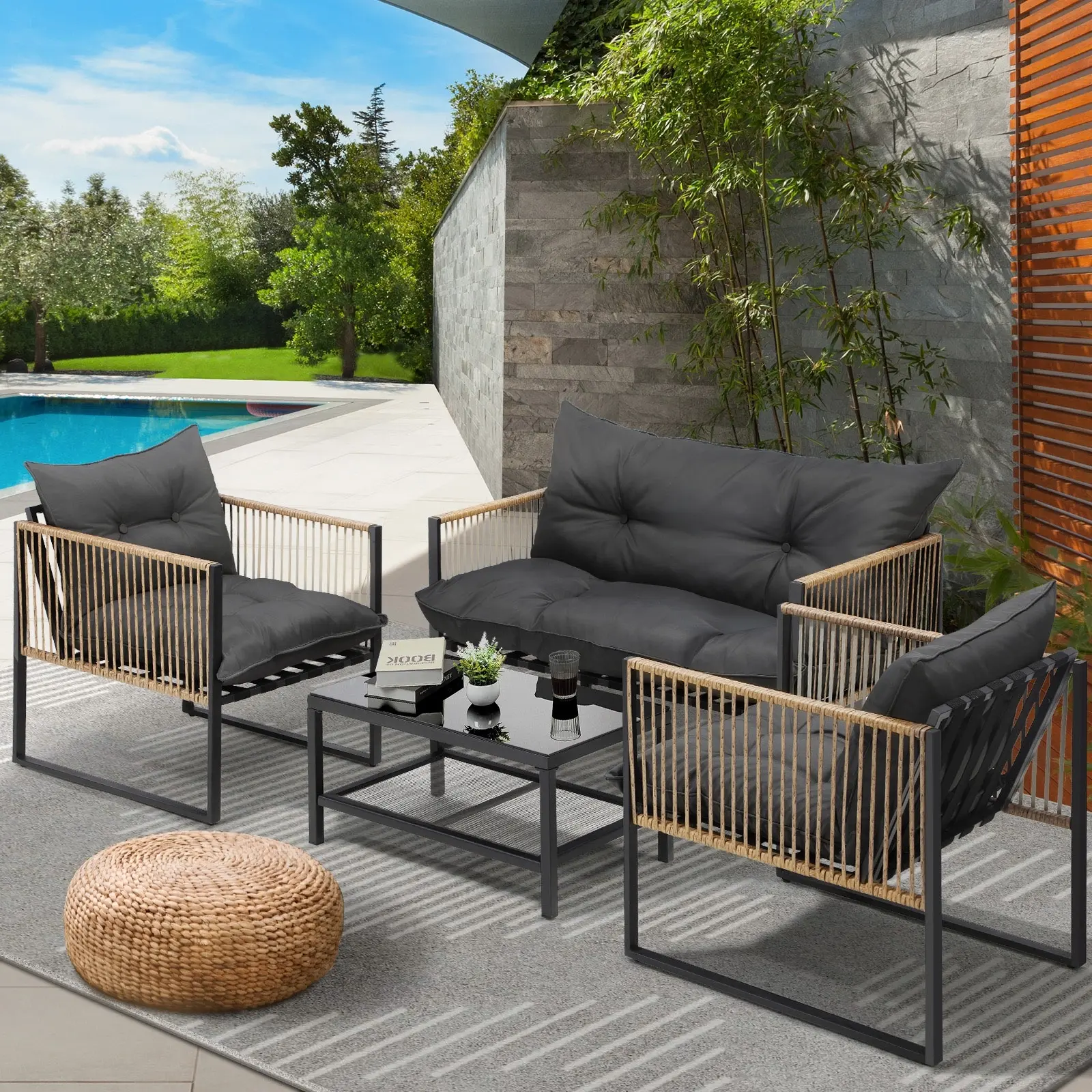 Livsip 4 Piece Outdoor Furniture Setting Garden Patio Lounge Sofa Table Chairs - Up to 65% off Outdoor Furniture
