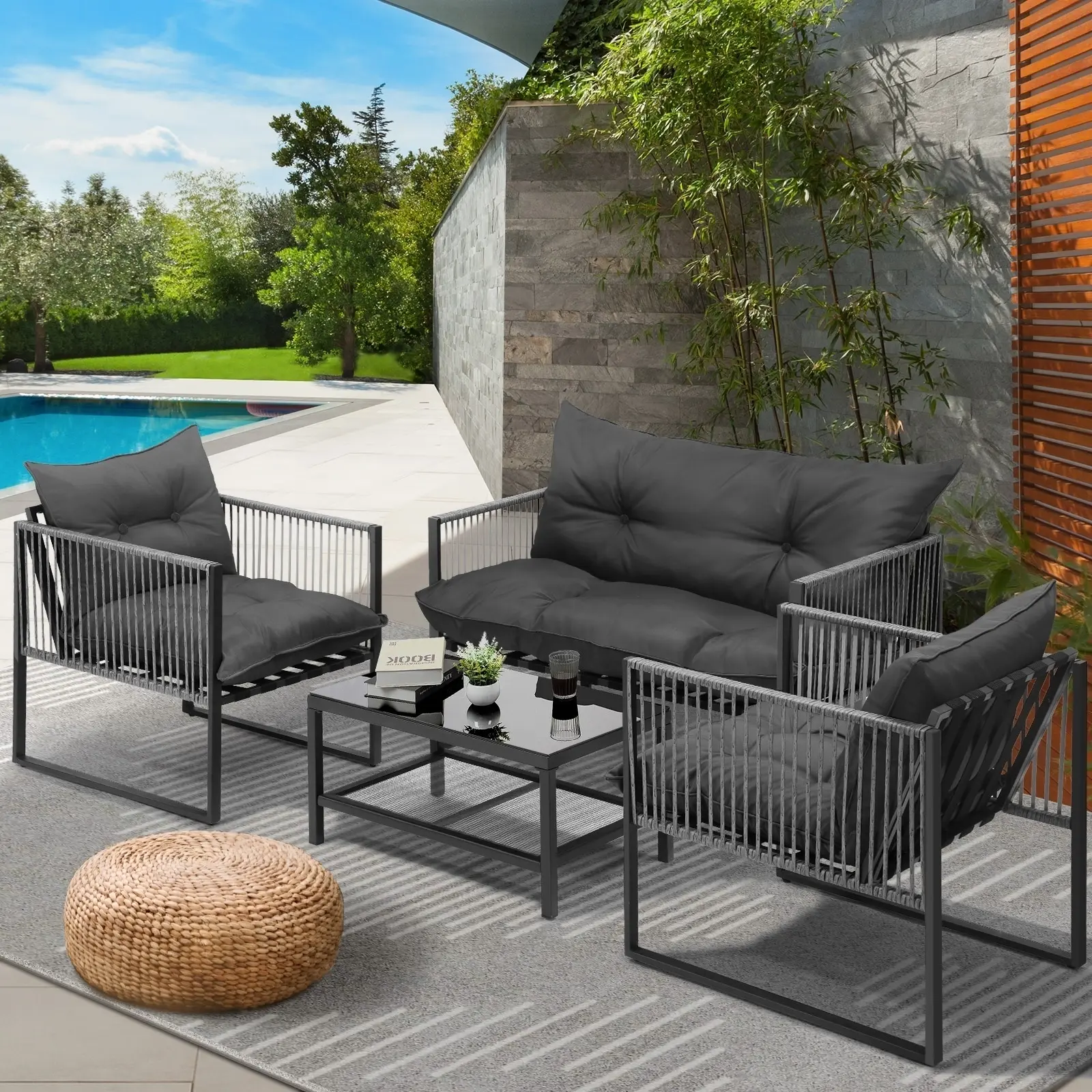 Livsip 4 Piece Outdoor Furniture Setting Garden Patio Lounge Sofa Chairs Grey - Up to 65% off Outdoor Furniture