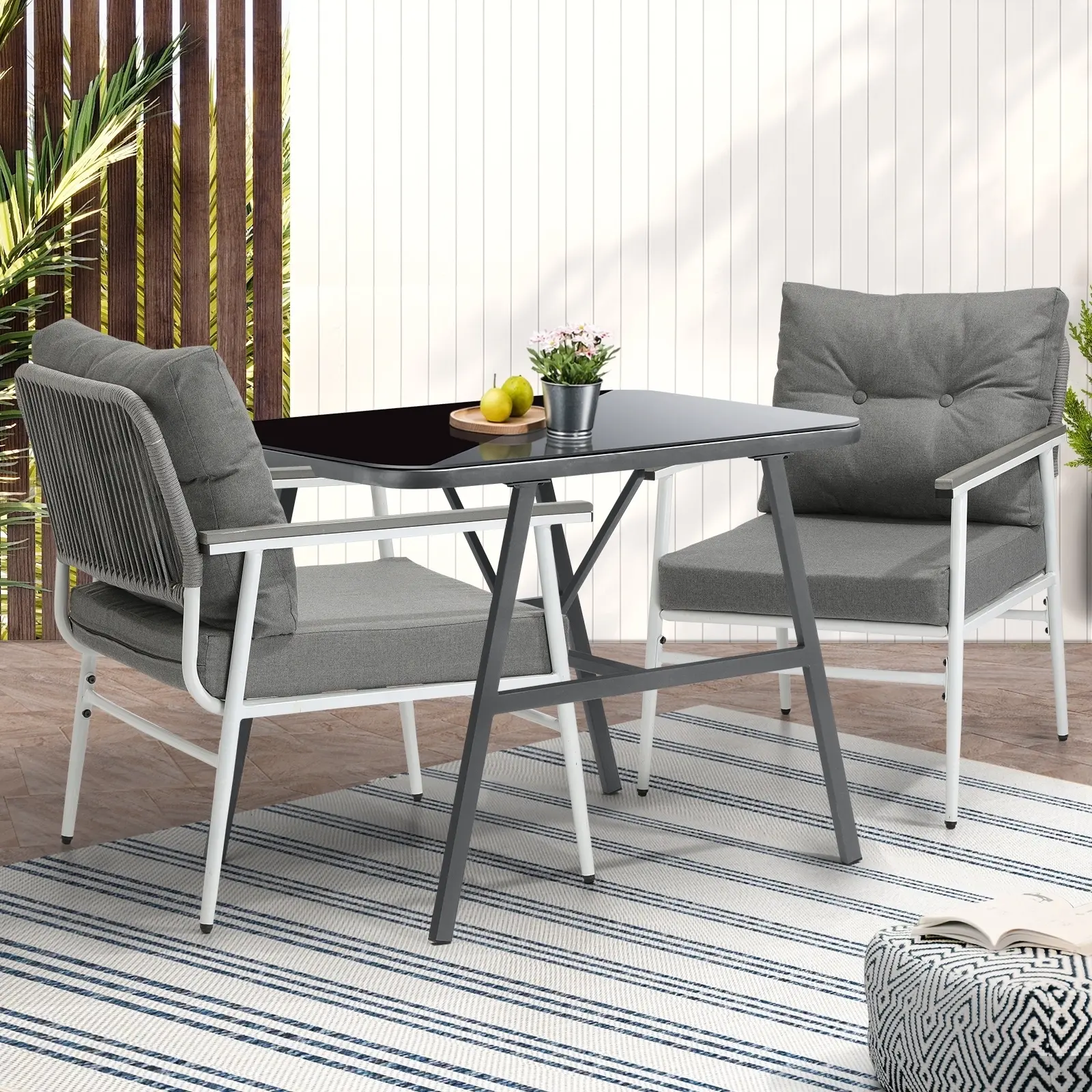 Livsip Outdoor Dining Set Patio Furniture Setting Garden Table and Chairs 3PCS - Up to 65% off Outdoor Furniture