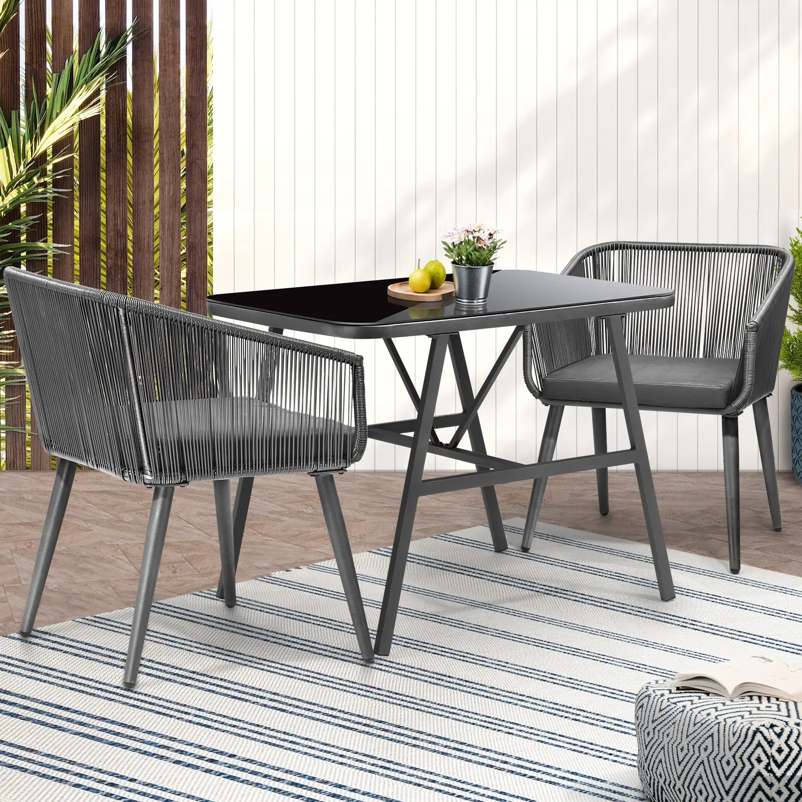 Livsip Outdoor Dining Setting 3 Piece Lounge Patio Furniture Table Chairs Set