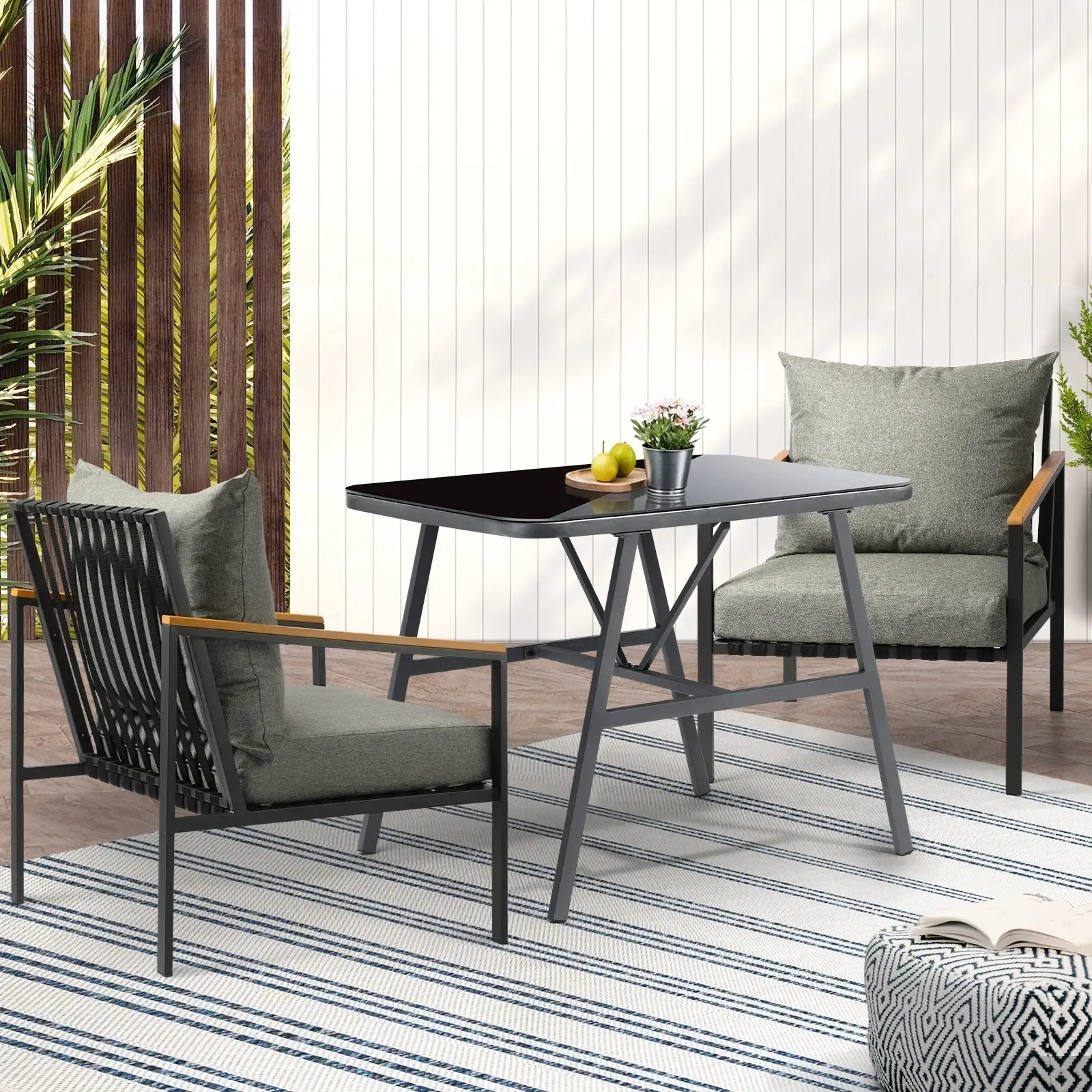 Livsip Outdoor Dining Set Table and Chairs Patio Furniture Garden Setting 3PCS