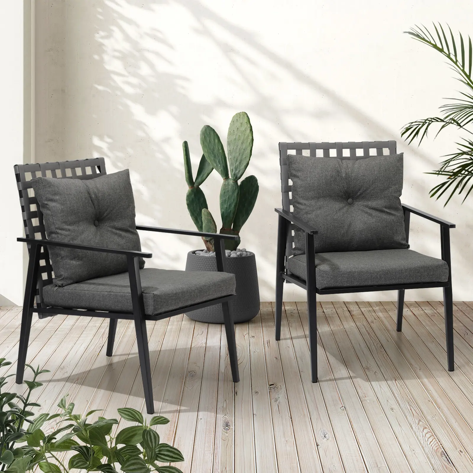 Livsip Outdoor Rattan Chairs Furniture Garden Patio Lounge Armchair Black 2PCS